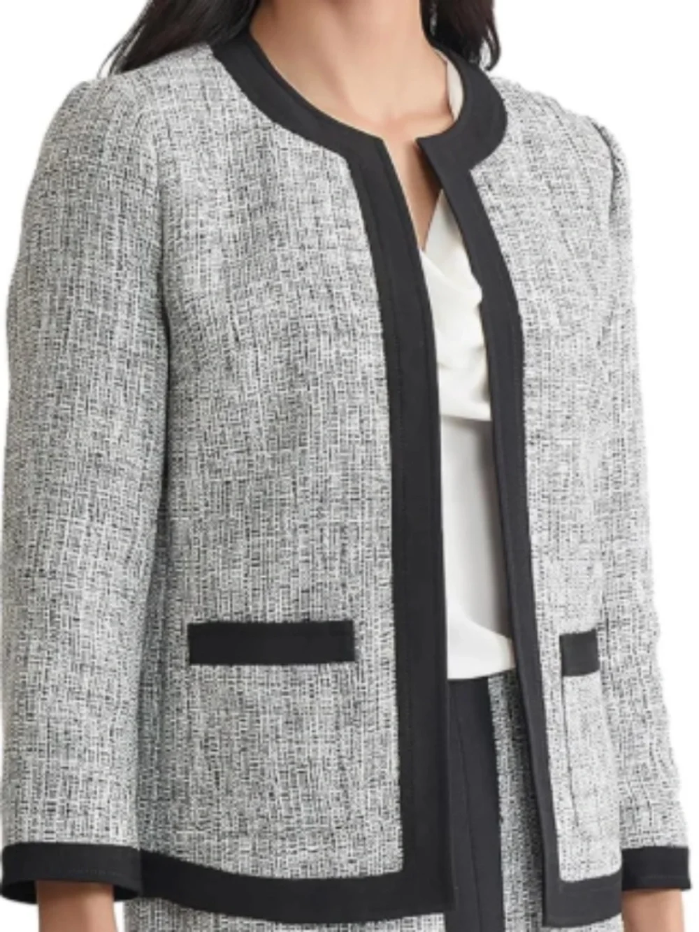 NWT (8) KASPER Contrast Trim Tweed Jacket - Picture 3 of 8